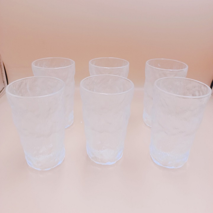 Bộ 6 Cốc Thủy Tinh decor dáng cao vân nhám phong cách Hàn Quốc dung tích 355 ml cao cấp