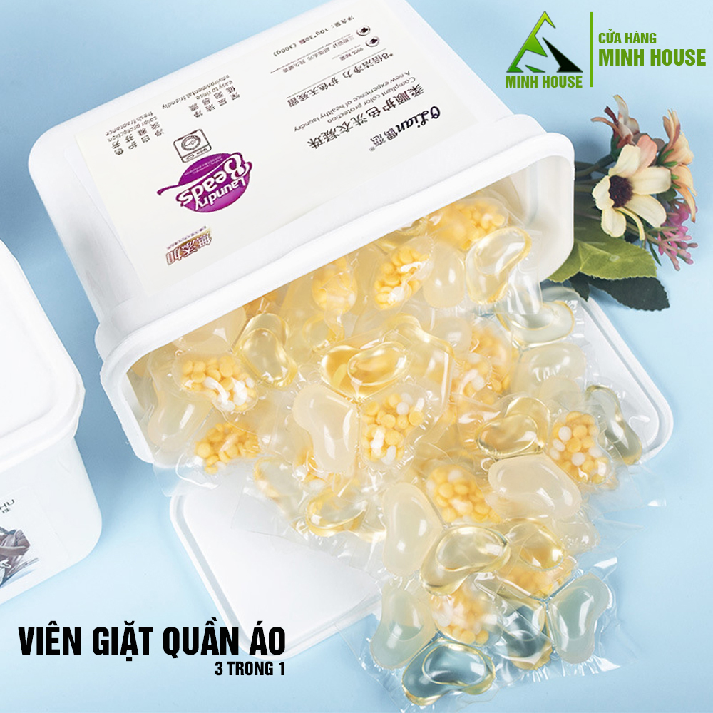 Viên giặt xả quần áo đồ vải 3 in 1, làm mềm, chất lưu hương dạng túi gel Minh House