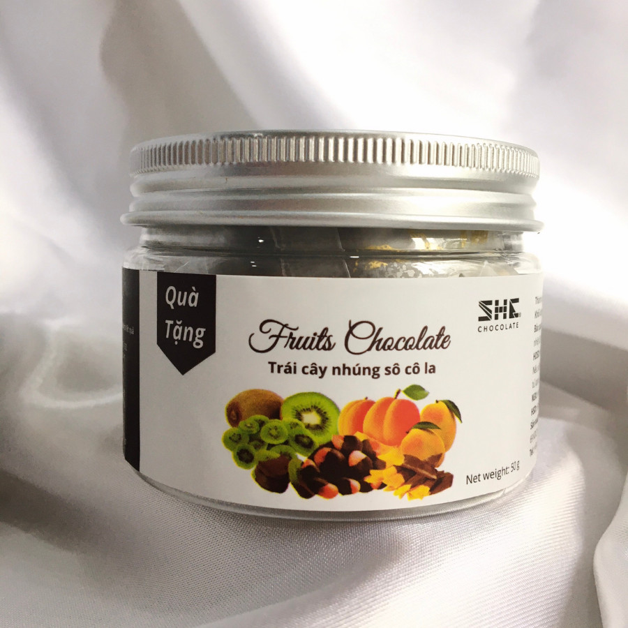Trái cây nhúng socola thập cẩm mix 4 vị - Hũ 50g - SHE Chocolate - Đa dạng vị giác, tốt cho sức khỏe. Quà tặng người thân, dịp lễ, thích hợp ăn vặt