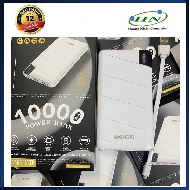 Pin sạc dự phòng Gogo 10.000mah, 2 cổng sạc nhanh và sạc chậm-HN