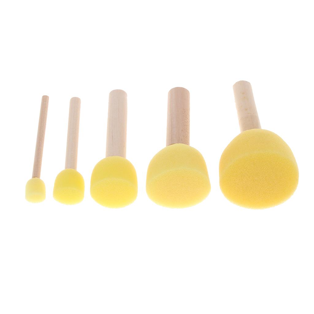 2x5 Pieces Child Kids Painting Sponge Foam Brushes Wooden Handle Drawing Stamp