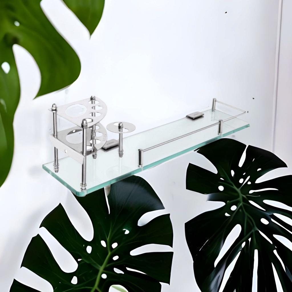 Kệ kính nhà tắm 10ly để dầu gội, mỹ phẩm thanh chắn kim loại inox 304 không rỉ sét đi kèm bao gồm ốc-vít, tắc-kê, bát