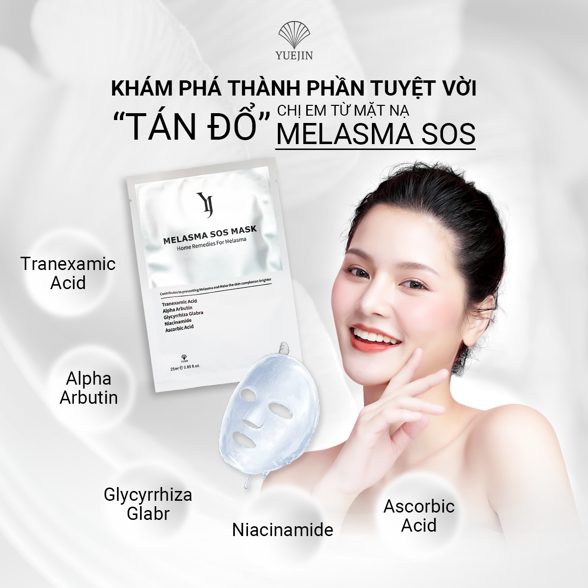Hộp 10 miếng mặt nạ dưỡng trắng da Melasma SOS Mask, cấp cứu cho làn da ĐEN SẠM - Yuejin