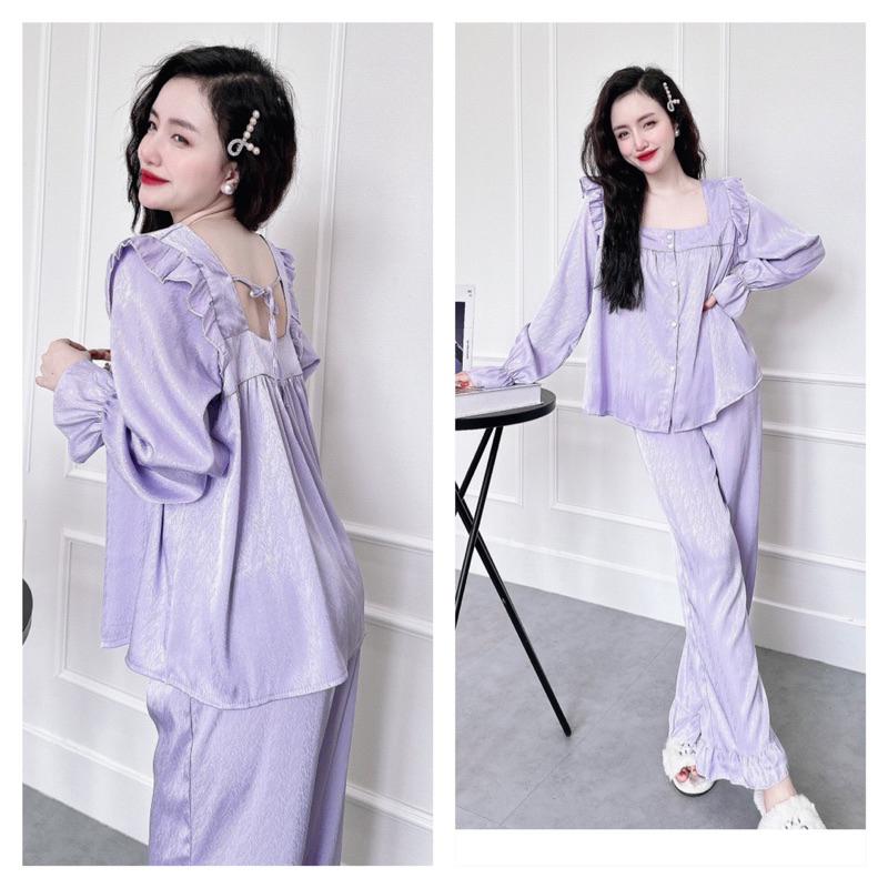 Đồ Bộ Nữ Bigsize 40-70kg, Bộ Pyjama lụa xước cổ vuông