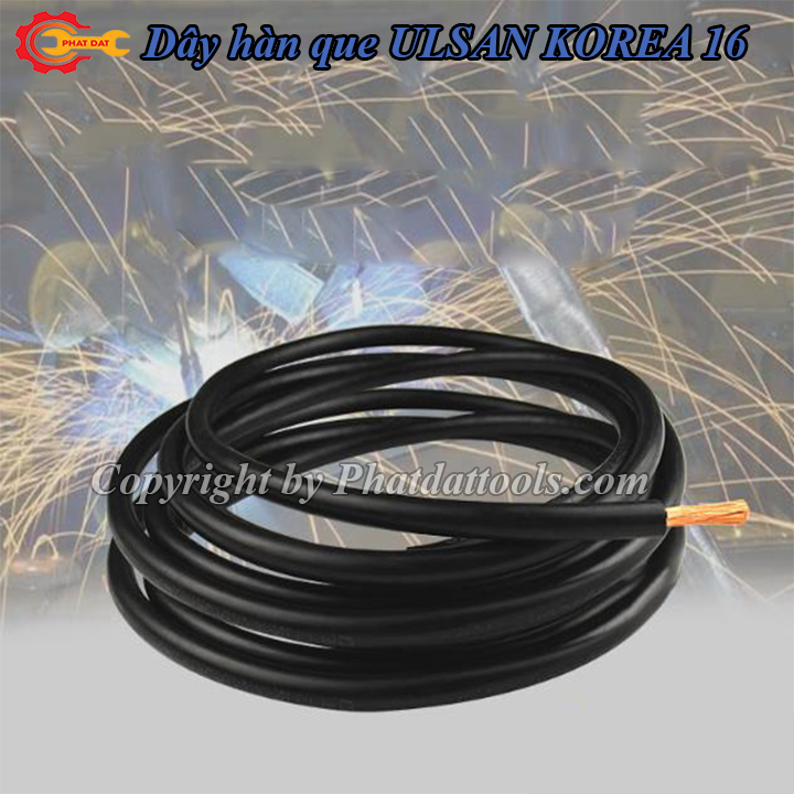 5m Dây hàn que ULSAN KOREA 16mm-Lõi đồng 100% nguyên chất, vỏ cao su mềm dẻo-Hàn que 1.6-3.2ly mát lạnh