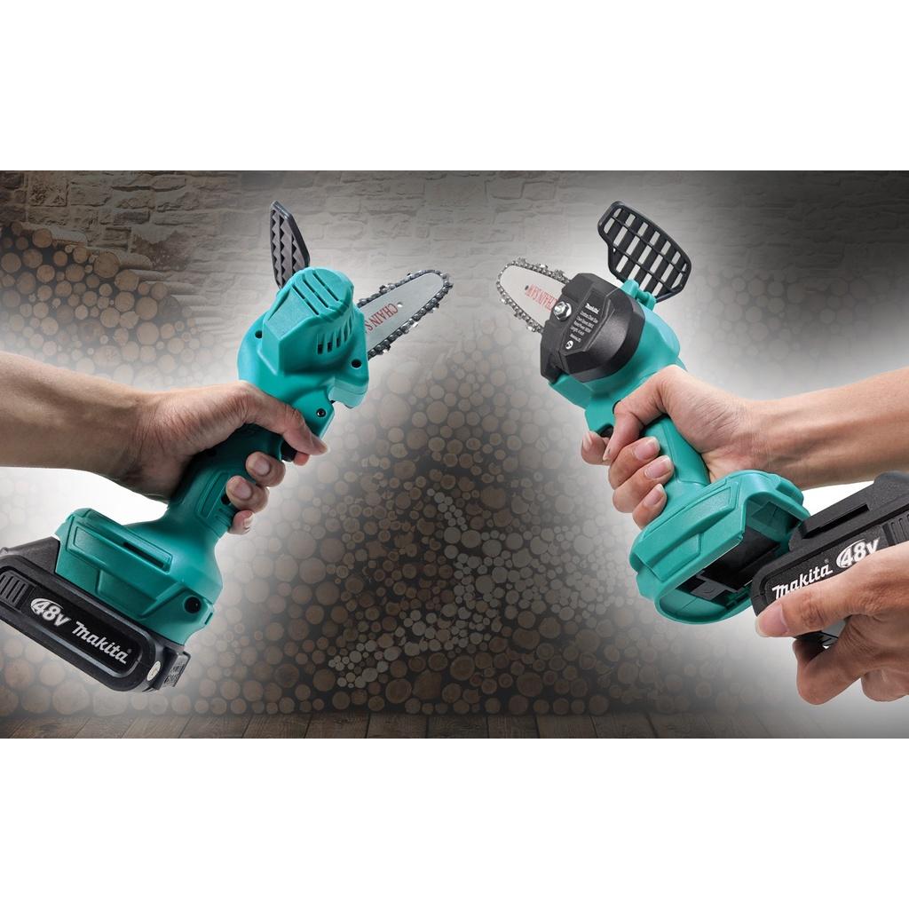 Máy cưa xích cầm tay mini dùng pin Makita 48V - Động cơ chổi than mạnh mẽ, công suất lên đến 900W - Pin li-ion 5 cell