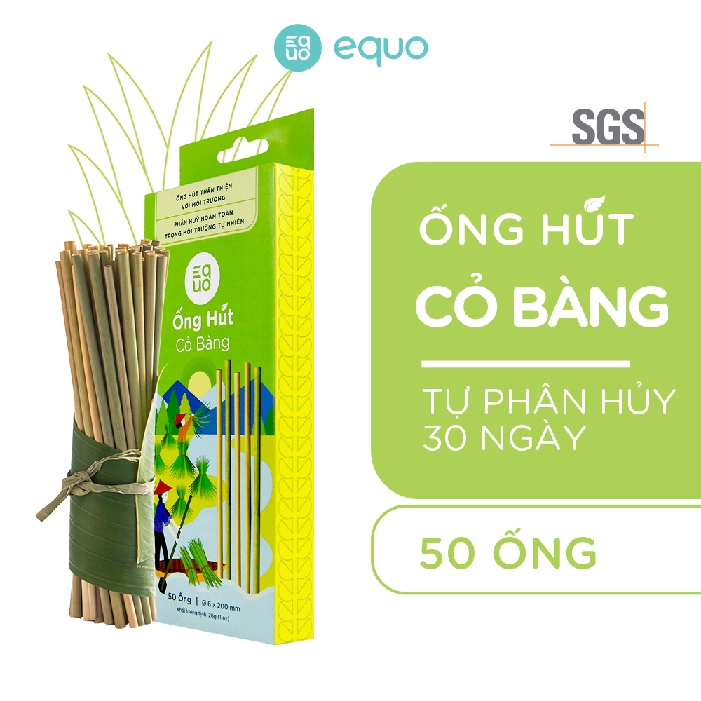 Combo Ống hút cỏ bàng tự nhiên phân hủy 30 ngày (50 ống) và Ống hút bã mía không tan trong nước (50 ống)