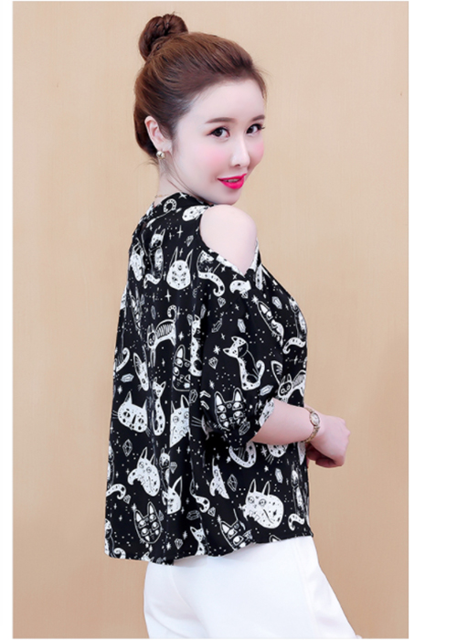 Áo Sơ Mi Nữ Voan Lụa Cao Cấp Họa Tiết Khoét Vai Có Size