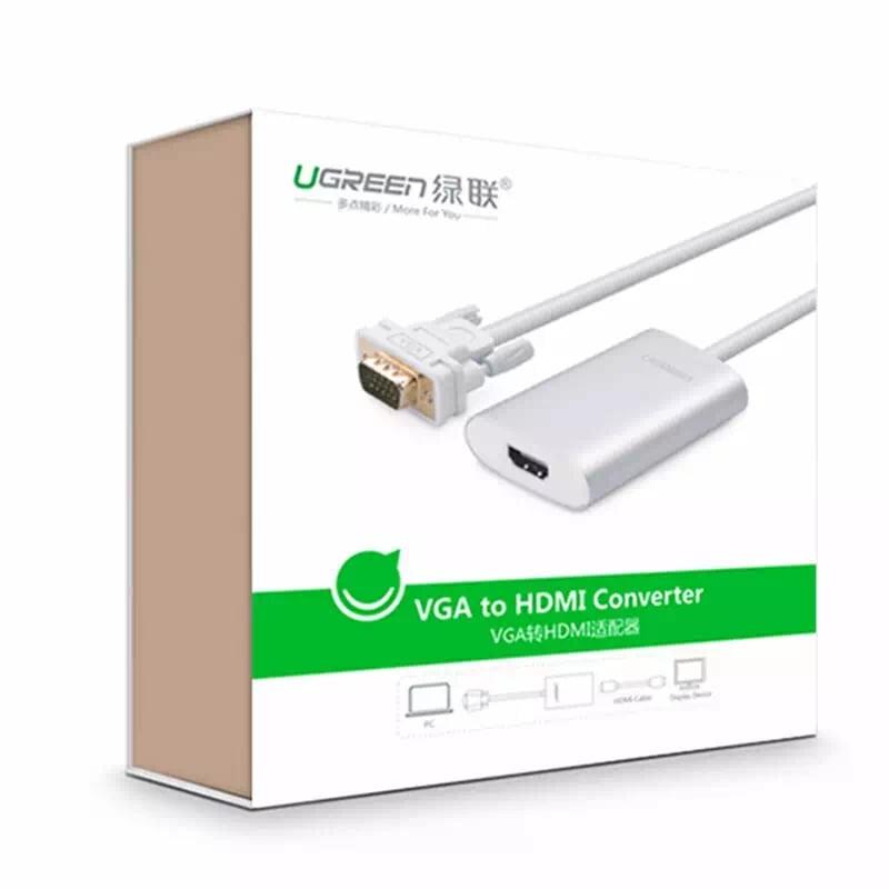 Ugreen UG40263MM110TK 0.5M màu Trắng Cáp Chuyển VGA sang HDMI Có Âm Thanh Cao Cấp - HÀNG CHÍNH HÃNG