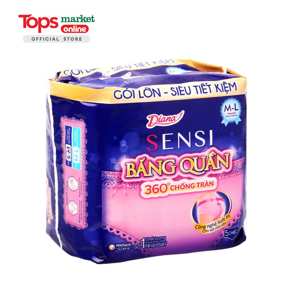 Băng Vệ Sinh Diana Sensi Ban Đêm Dạng Quần Size M-L 5 Miếng