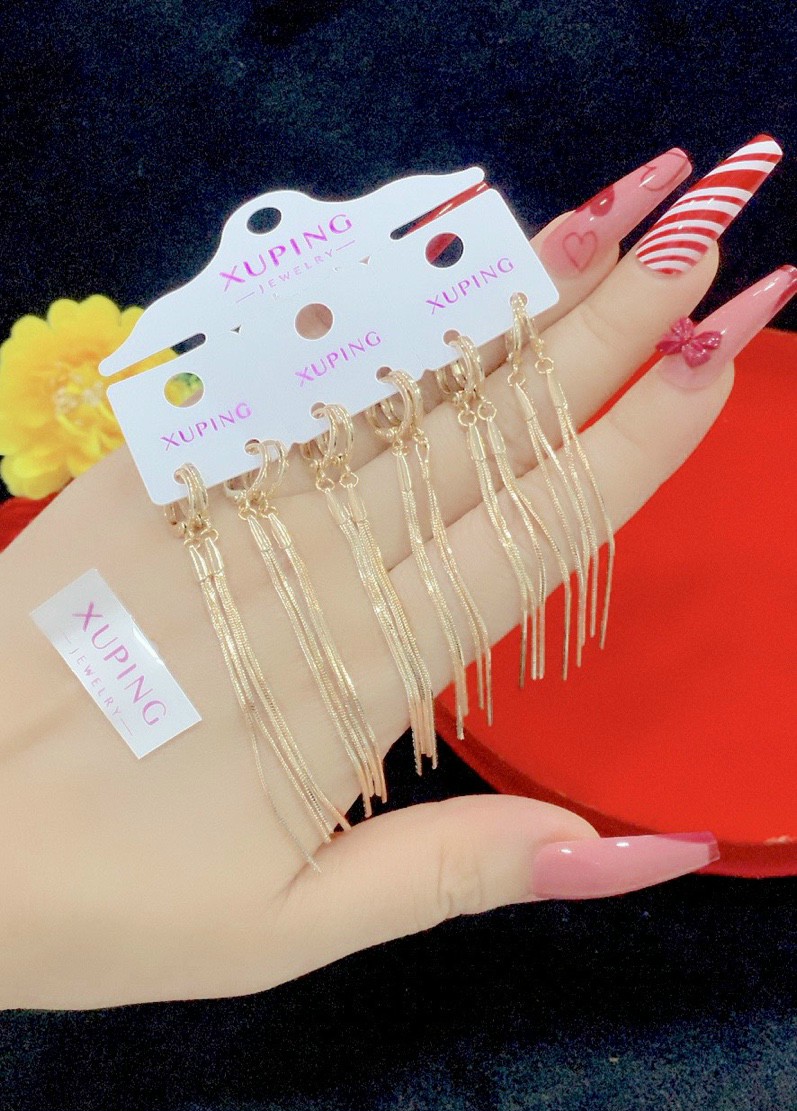 bông tai nữ mạ vàng 2 tua cực đẹp