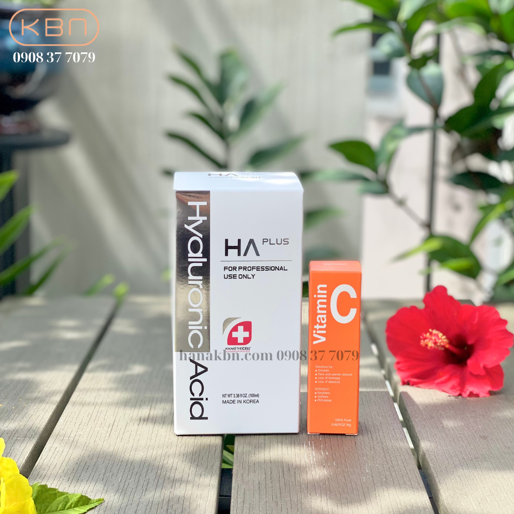Combo 2 Serum Căng Bóng Trắng Da, Tinh chất dưỡng da - Serum HA Plus 100ml + Serum Vitamin C Bột 14g Hàn Quốc