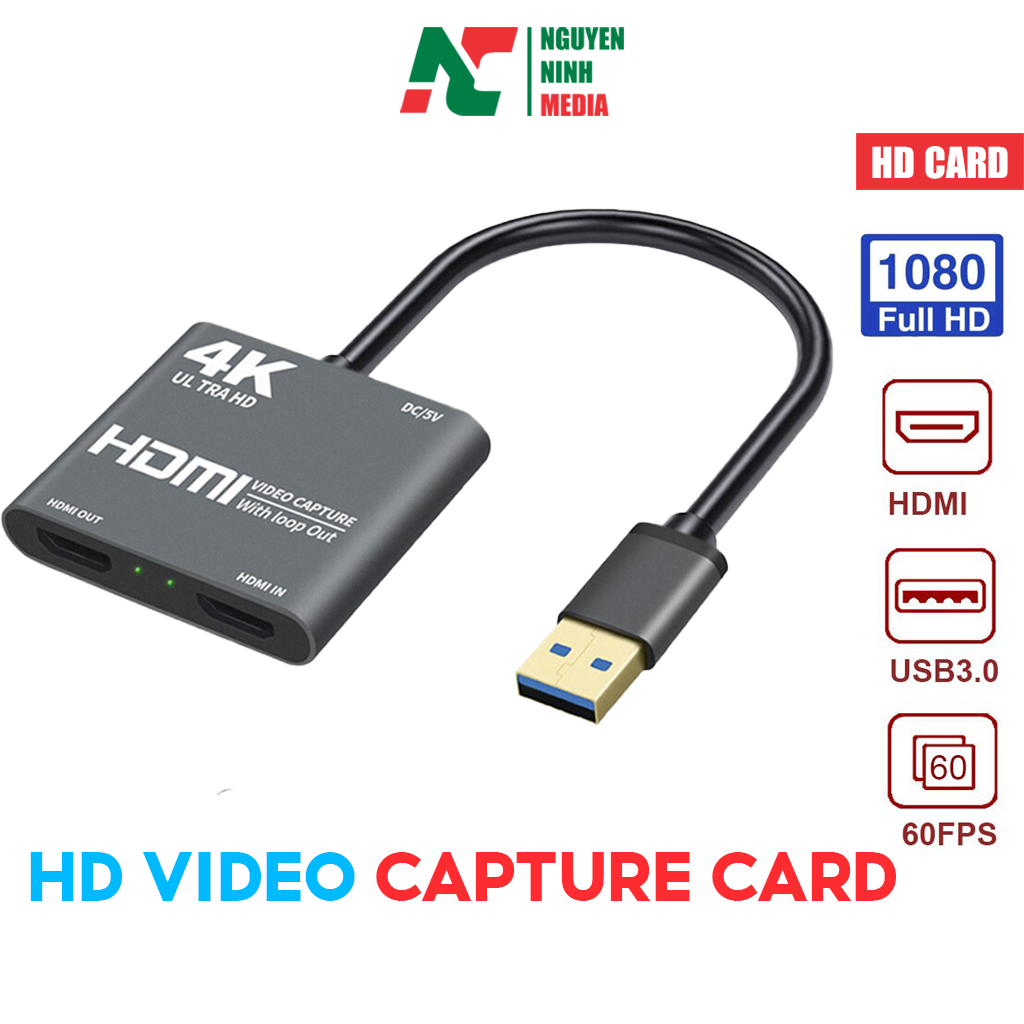 Cáp HDMI to USB 3.0 Video Capture Card 1080P 60FPS - Hỗ Trợ Live Stream, Ghi Hình Từ Điện Thoại, Camera, PS4, XBOX
