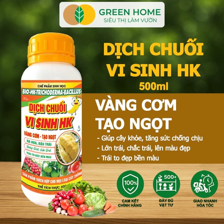Dịch Chuối Vi Sinh HK GreenHome, Chai 500ml, Vàng Cơm, Tạo Ngọt, Ra Hoa, Bóng Trái, Đậu Trái Mạnh