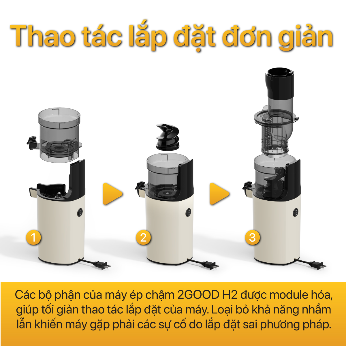 Máy Ép Chậm 2GOOD H2 - Miệng Phễu To, Sử Dụng Dễ Dàng, Ép Kiệt Nước - Hàng Chính Hãng