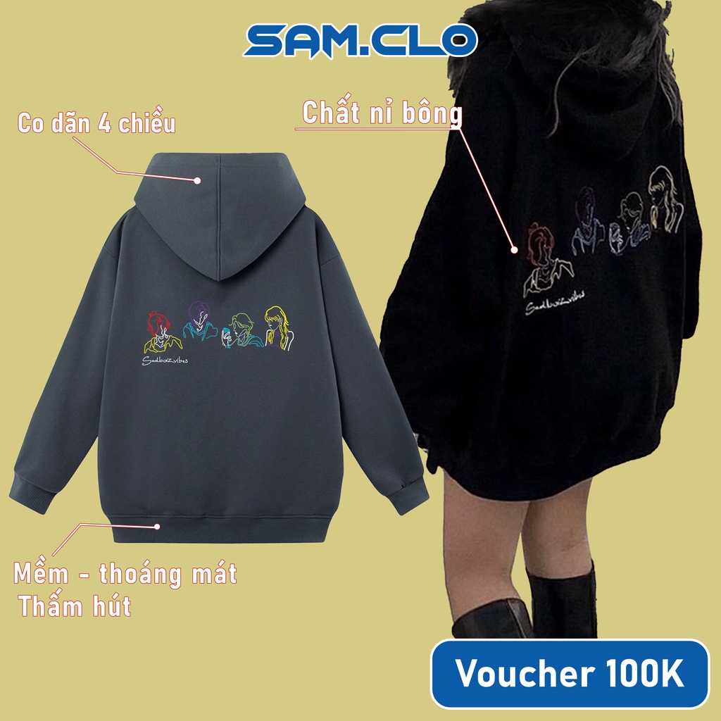 Áo khoác nỉ chui SAM CLO nam nữ có mũ tay dài thu đông freesize dáng Unisex HOODIE SADBOIZVIBES