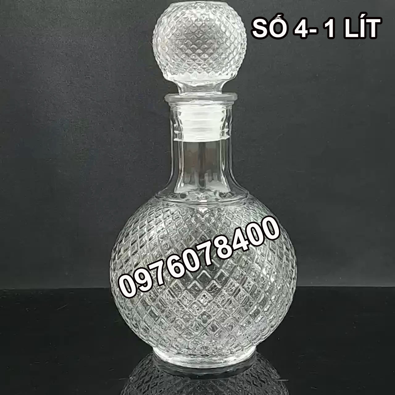 Bình Đựng Rượu Thủy Tinh Cao Cấp 1L. Mẫu Tròn Hoa Văn Nổi Sang Trọng