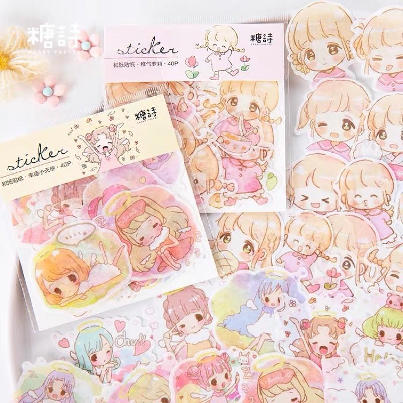 Gói 40 pcs stickers dễ thương dùng để trang trí DiY