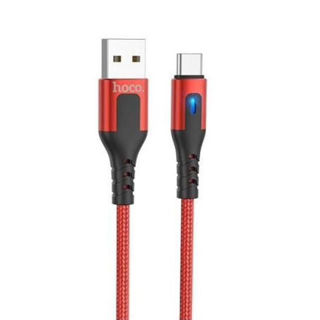 Cáp sạc nhanh 3A Hoco DU08 kết nối Type-C vải dù chống rối tích hợp đèn Led báo sạc dài 1M cho Android  - Hàng chính hãng