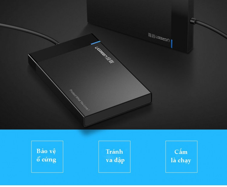 Ugreen 30847 50CM màu Đen Hộp đựng ổ cứng 2.5 chuẩn SATA US221 - Hàng chính hãng