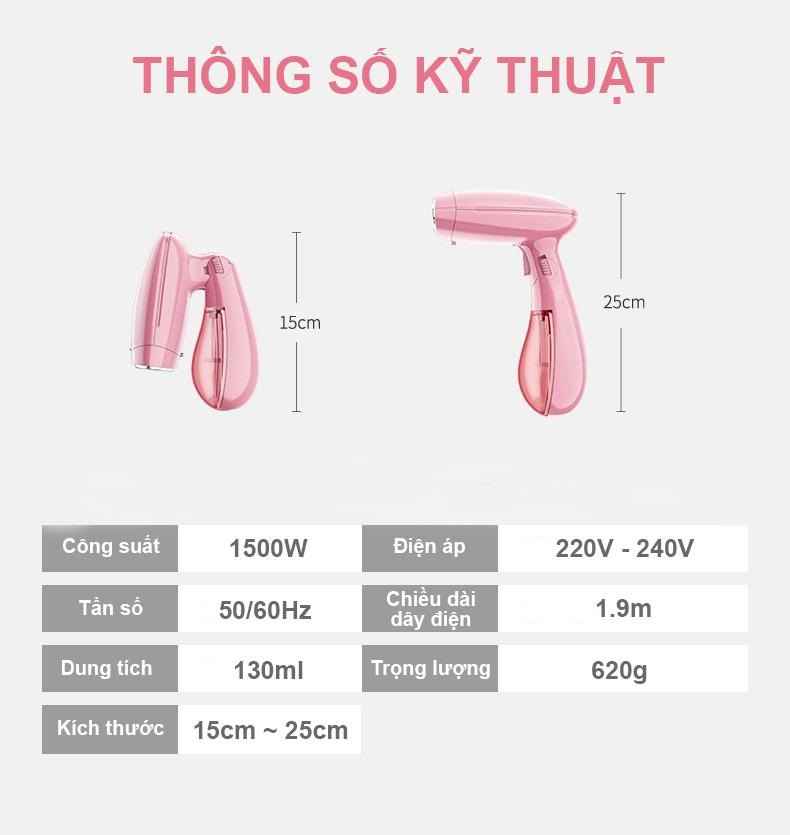 Bàn ủi hơi nước Model: KW-001 có thể gấp gọn vô cùng tiện lợi khi đi du lịch - Màu hồng tặng kèm 1 tấm lót ủi đồ