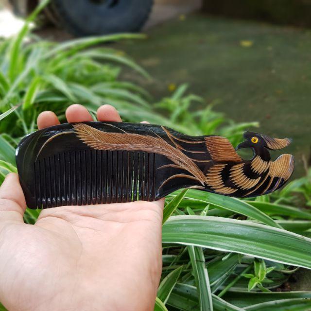 Lược sừng đen - chạm khắc hình phượng hoàng quà lưu niệm