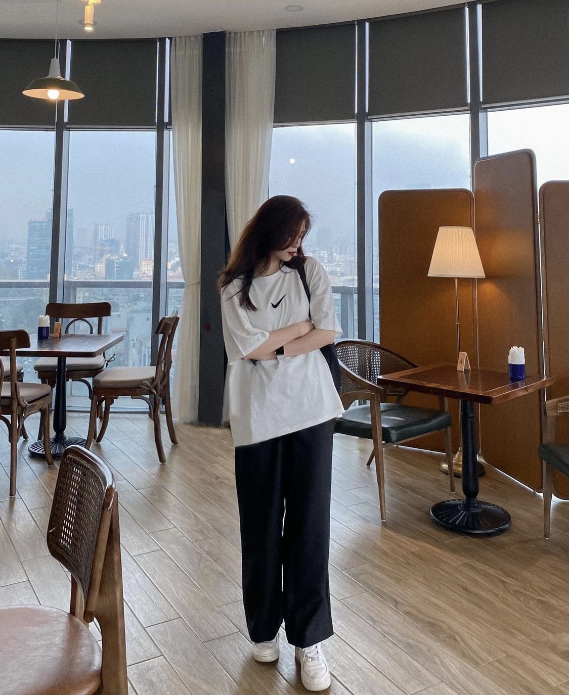 Quần tây đen ống rộng dáng suông lưng cao Ulzzang phong cách Hàn Quốc