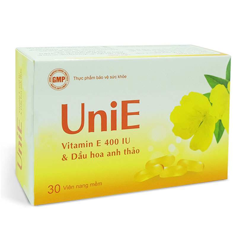 Thực phẩm bảo vệ sức khoẻ  UniE bổ sung vitamin E, dầu hoa anh thảo giúp làn da đẹp rạng ngời (Hộp 30 viên)