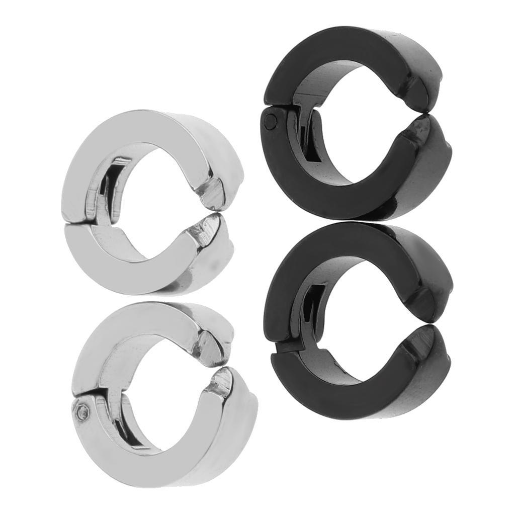 2 Pairs Stainless Steel Huggie Hoop Earrings Ear Clip Stud Unisex Hip Hop