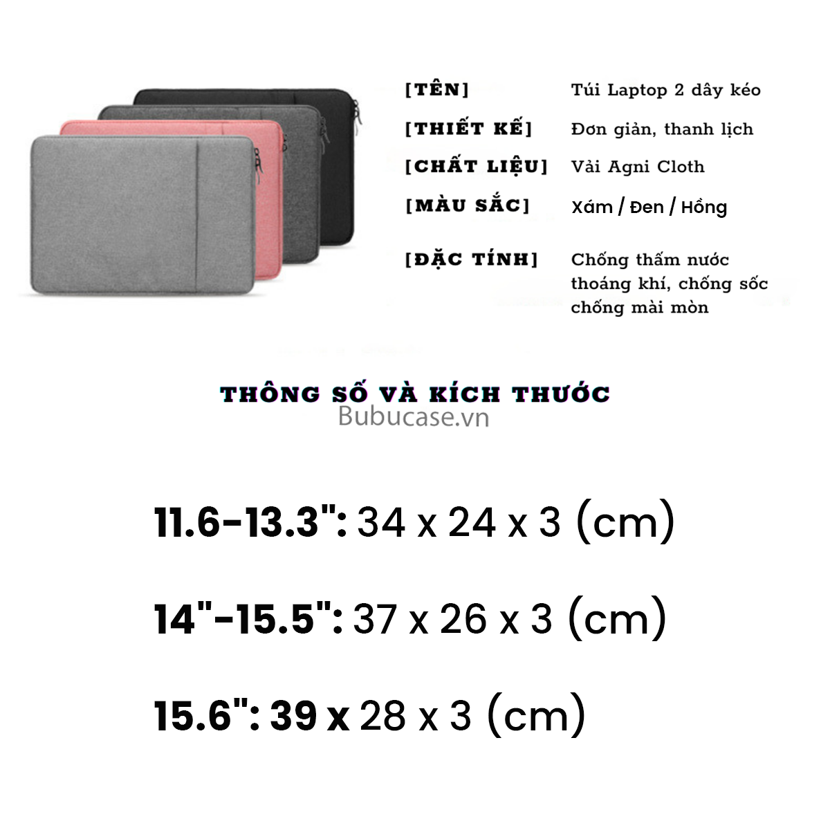 Túi Laptop 2 Dây Kéo Vải Agni Cloth Chống Thấm Đựng Laptop / Macbook 13 inch, 14 inch, 15 inch, 15.6 inch cao cấp - Bảo vệ chống va chạm, Chống thấm nước - Hàng chính hãng