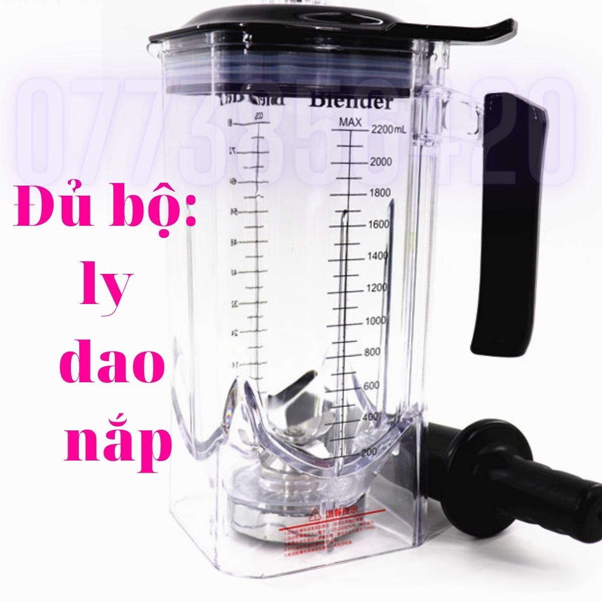 Cối xay sinh tố công nghiệp, bằng nhựa PC cực dầy dung tích 2.2 lít, dao xay 6 cánh inox 304, xay đá nhiễn như bào, bền bỉ, không sợ bể vỡ, dùng cho các loại máy xay trên thị trường