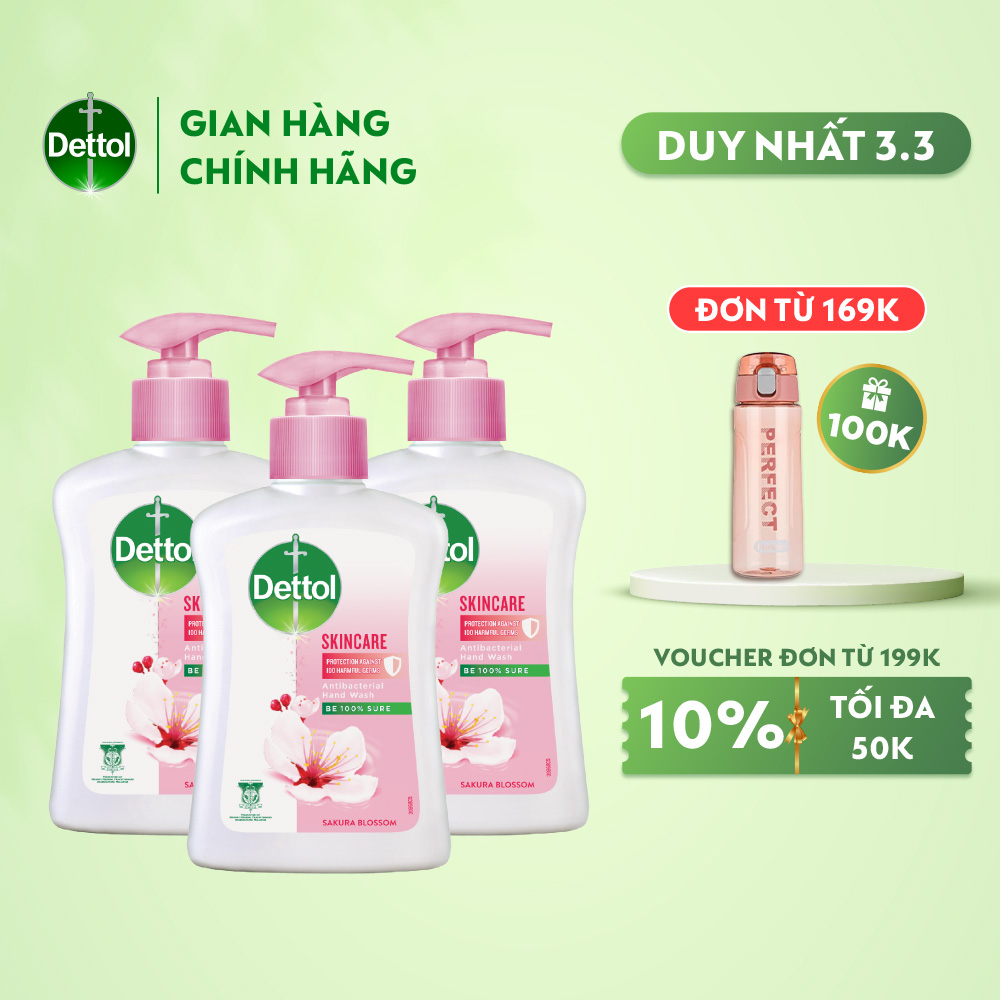 Combo 3 chai nước rửa tay Dettol kháng khuẩn dưỡng da - Chai 250g