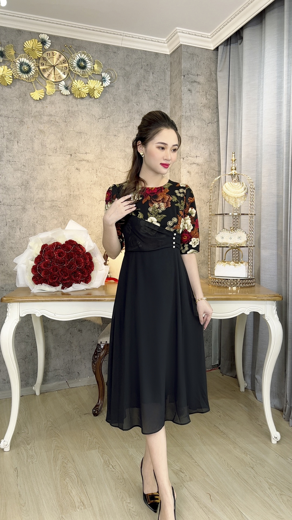 Đầm Trung Niên [ Linh Trà ] (TM 1123) Trẻ Trung Thiết Kế Trang Nhã Thanh Lịch Bigsize Đi Làm Đi Tiệc Cho Bà Cho Mẹ U50