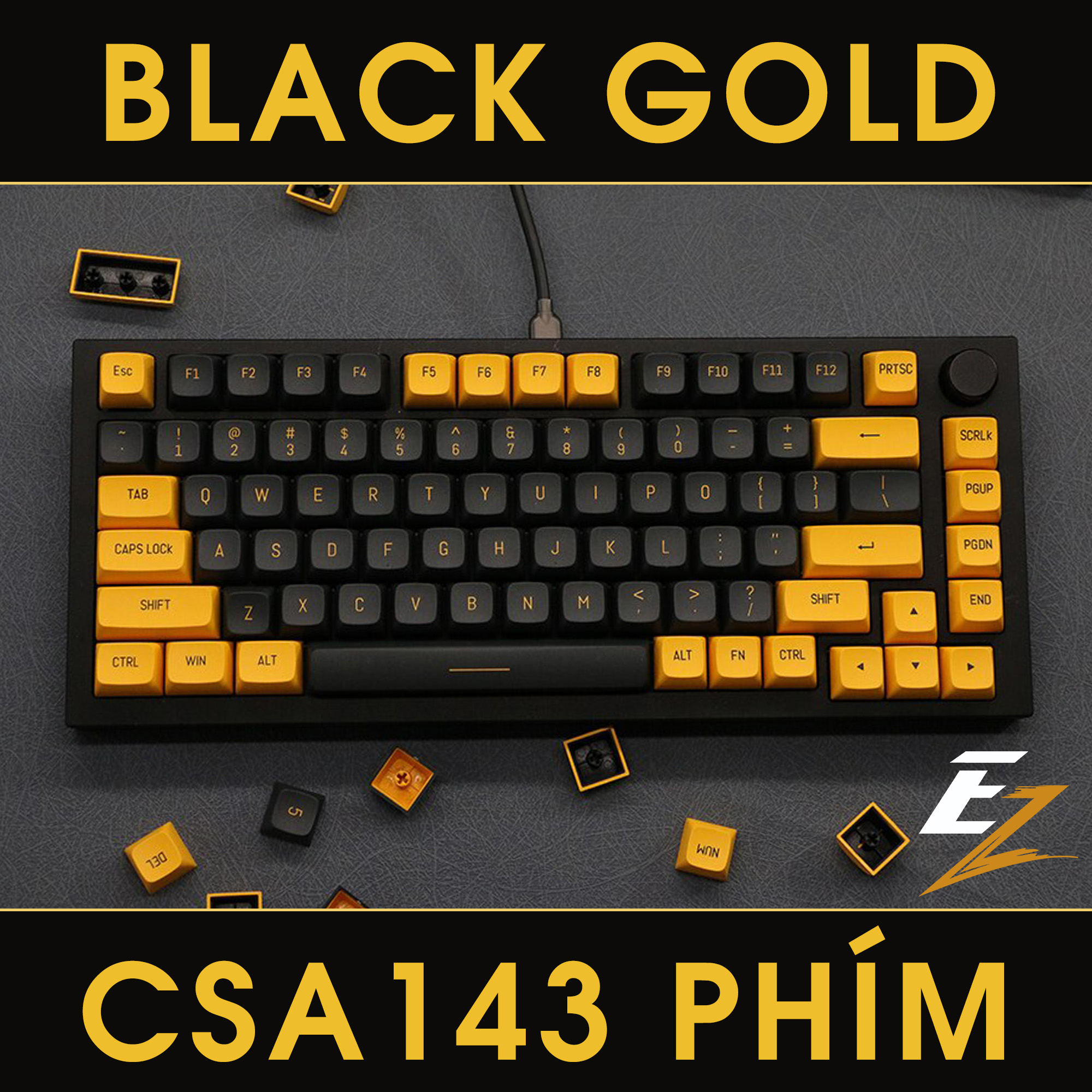 Keycap Cho Bàn Phím Cơ Black Gold CSA Profile 143 Phím