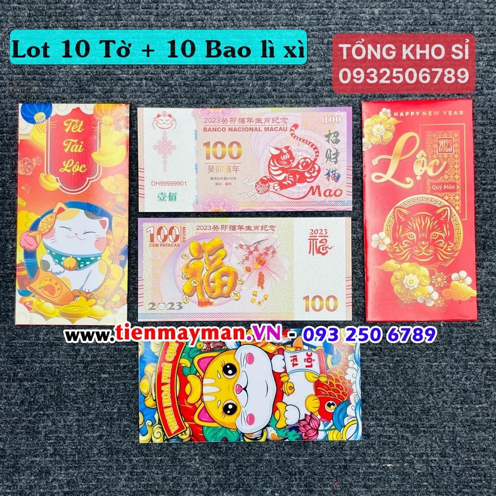 Combo 10 Tờ Tiền Lưu Niệm 100 Dollar Macao Hình Con Mèo - Quà Tặng Lì Xì Tết Quý Mão 2023