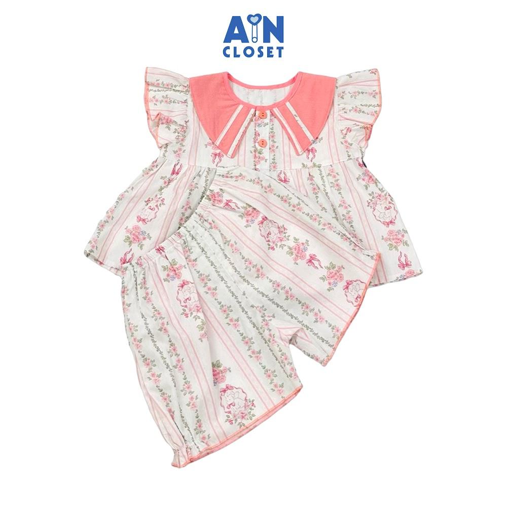 Bộ quần áo Ngắn bé gái họa tiết Kẻ Thỏ Hồng Cotton - AICDBGWANDAL - AIN Closet