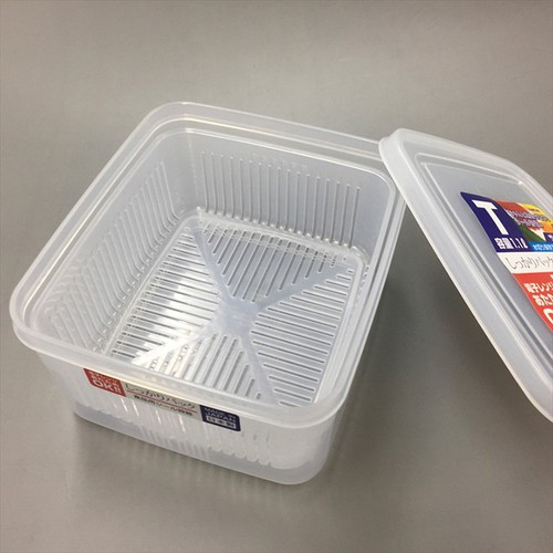 Hộp nhựa đựng thực phẩm hai lớp 1,1L hình vuông ráo nước - Nội địa Nhật Bản