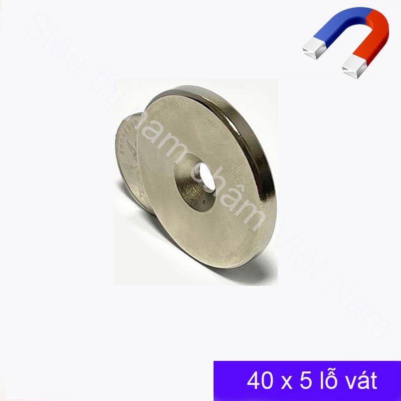 Nam châm đất hiếm tròn 40x5mm lỗ 6mm, nam châm siêu từ tính