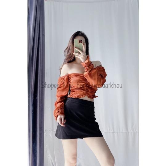 Áo croptop trễ vai nhún ngực