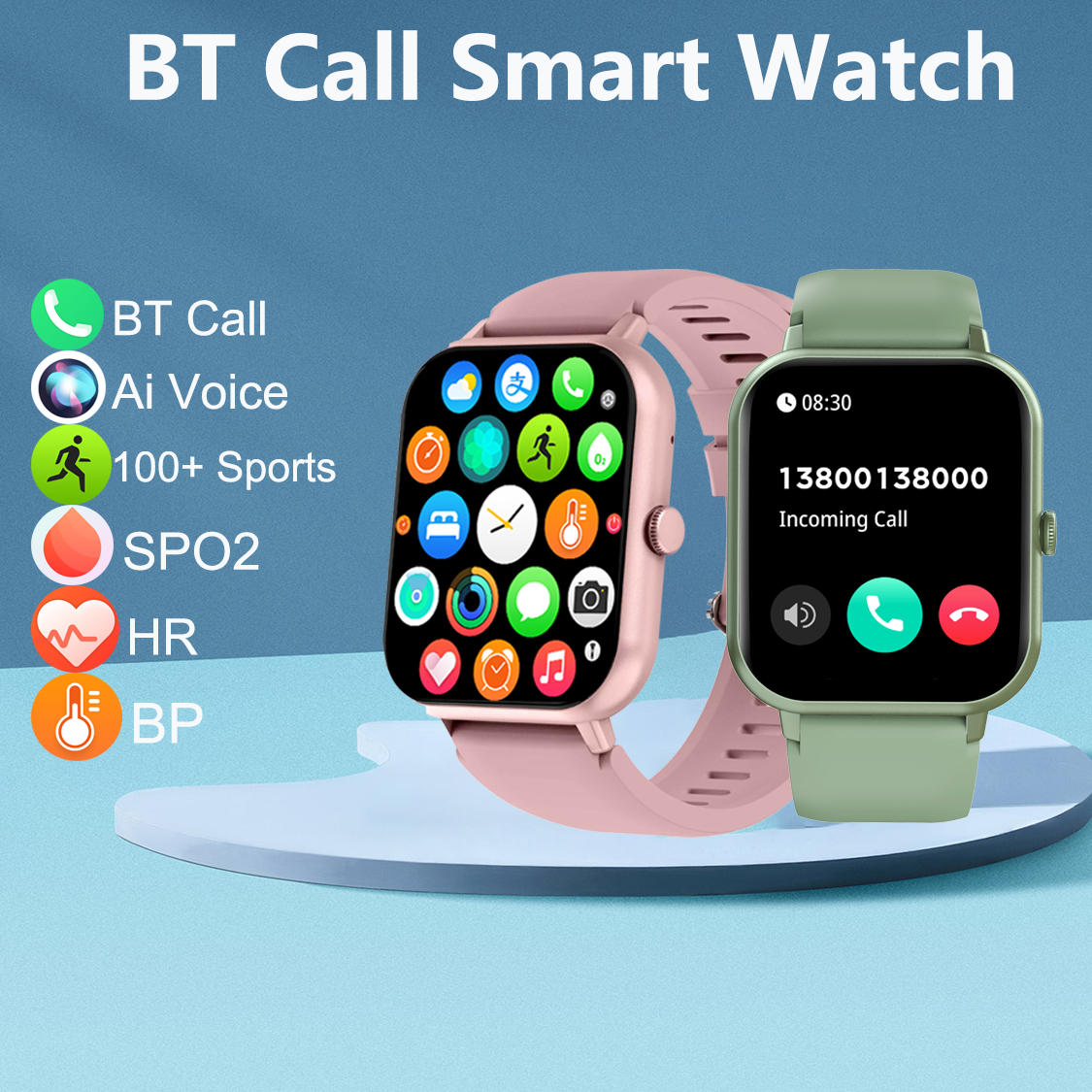 BT Call Watch Smart Watch với giọng nói AI, 100 chế độ thể thao, 1,83 '' smartwatch với oxy máu/nhịp tim/màn hình ngủ Color: Pink