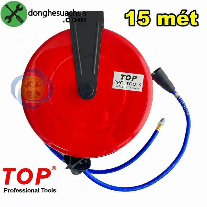 Cuộn dây hơi treo tự rút 15m TOP HR-708C ống 8mm x 12mm HỘP SẮT