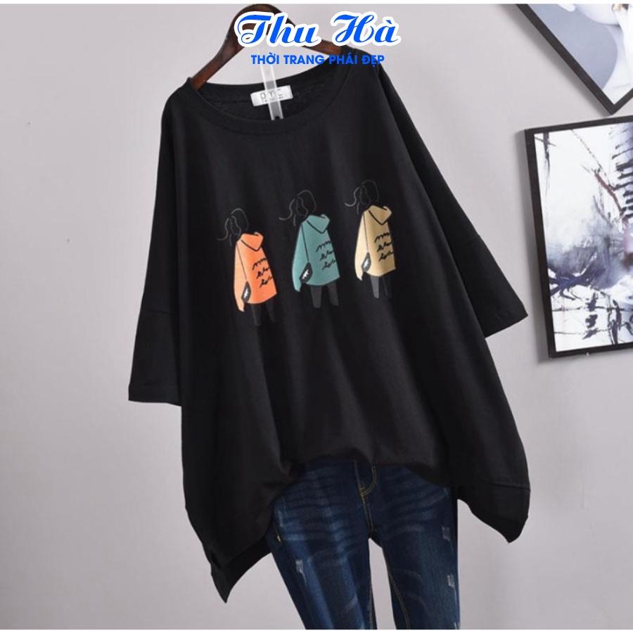 Hình ảnh Áo thun unisex tay lỡ Thu Hà áo phông form rộng chất liệu thun Cotton co giãn in hình 3 Cô Gái