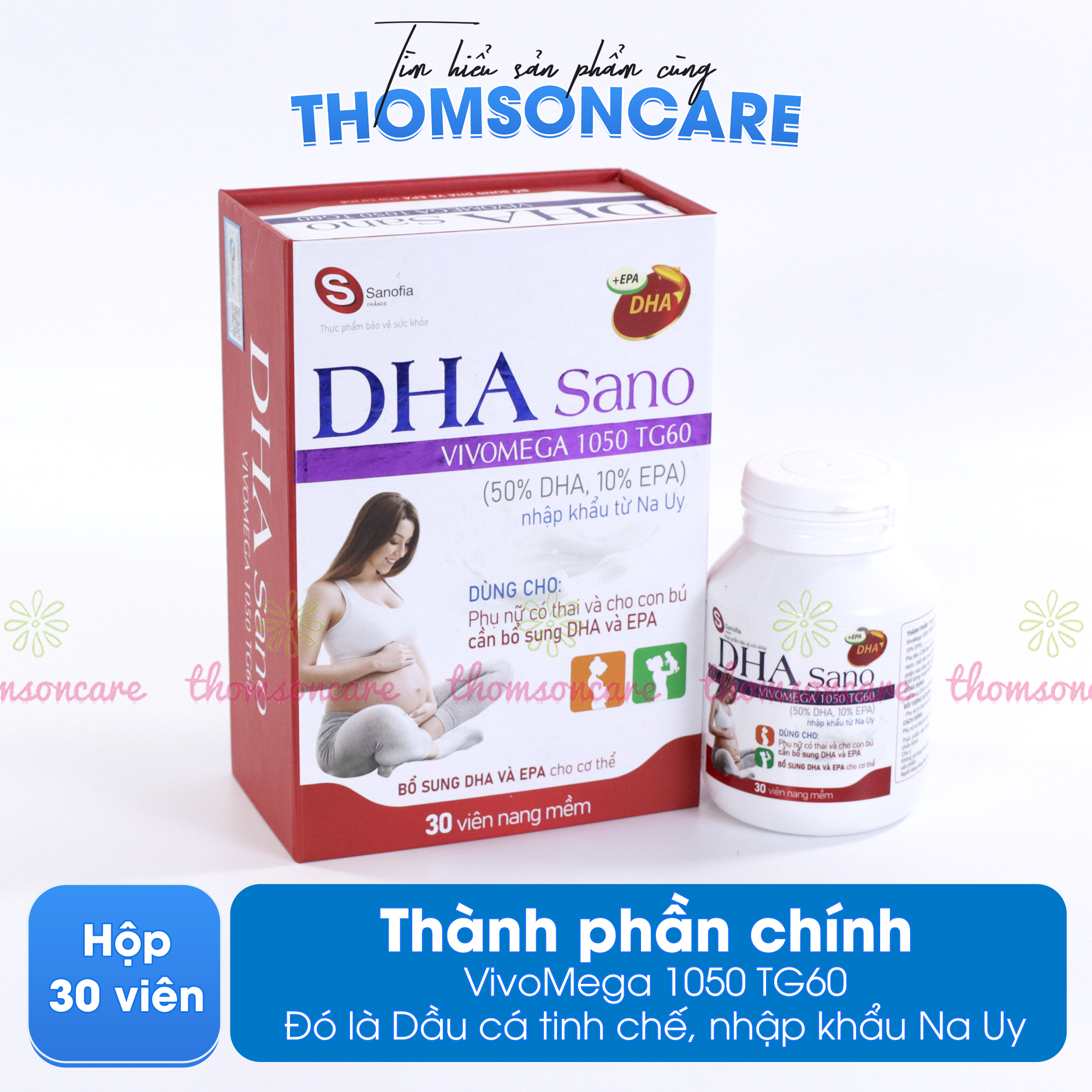 Viên uống DHA cho bà bầu DHA Sano Sanofia France-Bổ sung DHA và EPA giúp mẹ khỏe, thai nhi phát triển tốt - Hộp 30 viên