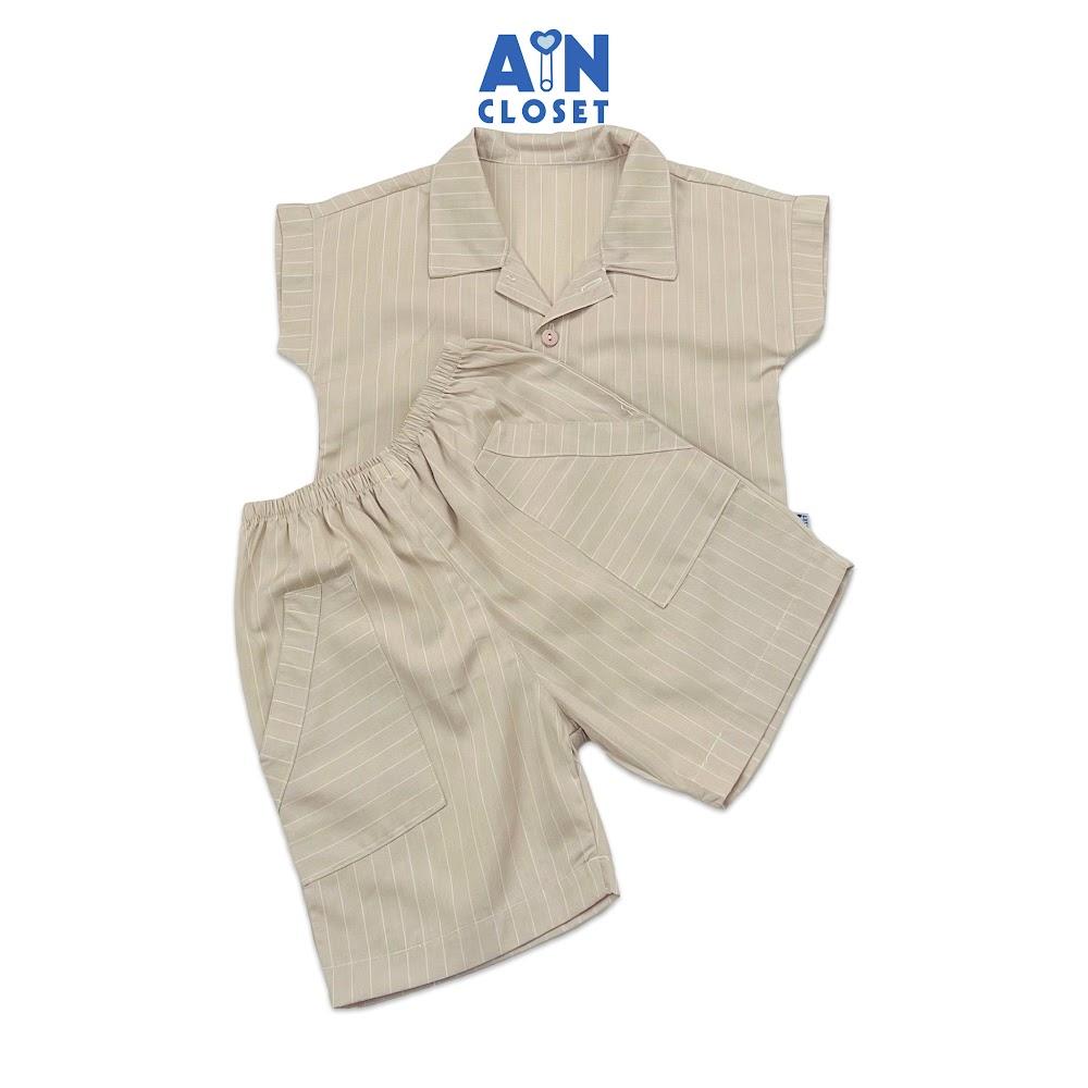 Bộ quần áo lửng bé trai họa tiết Kẻ Sọc Kem cotton - AICDBTRWI4BN - AIN Closet