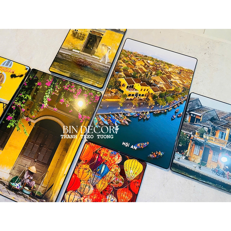 (ẢNH THẬT) Tranh treo tường hội an 6 tranh trang trí decor quán nhà hàng kèm đinh treo