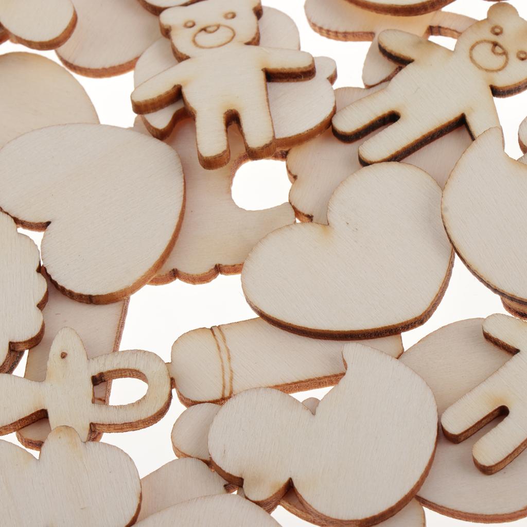 100 Pieces Unfinished Wood Cutouts Wooden Embellishments Party Favor Decor