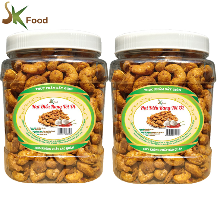 1KG HẠT ĐIỀU NGUYÊN RANG TỎI ỚT LOẠI CAO CẤP THƯƠNG HIỆU SK FOOD