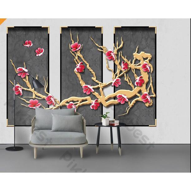 Tranh dán tường Cánh đào nổi bật sang trọng, tranh dán tường 3d hiện đại MS1024324