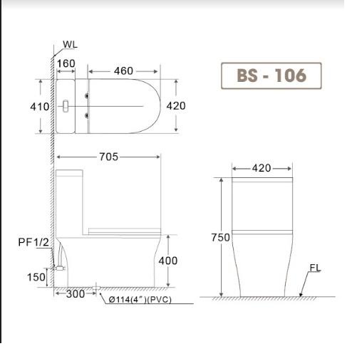 Bồn cầu một khối nắp đóng êm BS-106