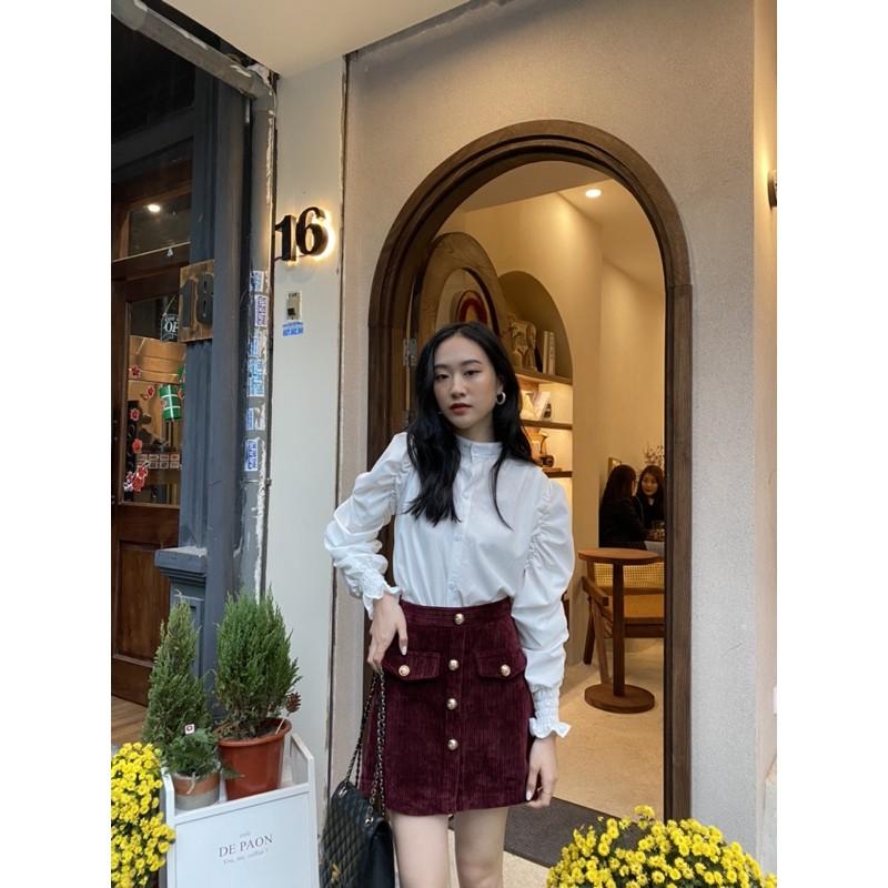 Áo sơ mi cổ tàu tay bồng